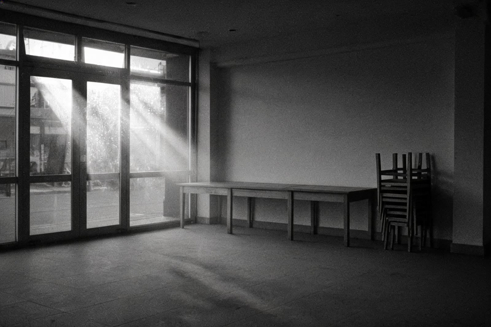 The storefront community room on a quiet Monday morning